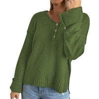 Rovga ženski džemperi ženski jesen i zima labav ležernu modnu modnu boju V vrat pulover dugmeta