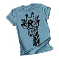 Čišćenje pod ženskim čašama kratkih rukava Giraffe ispisana grafička vrhova majica bluza