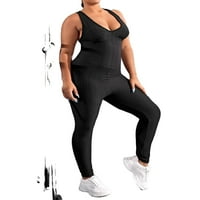 Womens Plus Activewear Sports setovi Solid Boja Scoop vrat Criss Cross Black 1XL