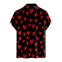 Muška majica Muški stil za Valentinovo tiskani kratki rukav labav gumb Ležerna majica Black XL
