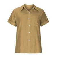 Bluza za prodaju za žene Dressy Casual Solid Color Retro Bluze i majice s majicom s kratkim rukavima kratkih rukava majica za nastavnike Labavi linine i pamučne majice