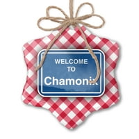 Ornament tiskani jedan oboren znak Dobrodošli u Chamoni Christmas Neonblond