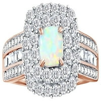 Simulirani bijeli Opal i bijeli safirni dvostruki halo prsten u 14K ružičastog zlata preko sterlinga srebrne prstene veličine-9