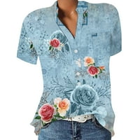 HHEI_K Bluze za žene Dressy Ležerne prilike za ženska majica kratkih rukava do vrha ljetne cvjetne ženske