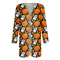 Ženski kaputi jakne za žene modni casual dugih rukava Halloween Print srednje dužine Kardiganski ženski vrhovi narančasti