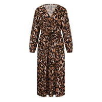 Jesenske haljine za žene Ženska modna seksi Split Leopard Print dugačka suknja za vuču Dugih rukava