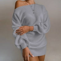 Ženska mini haljina kabela pletena džemper s jednog ramena za preveliki pulover dugih rukava s kratkim