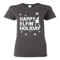 Divlji Bobby Happy Elfin Holiday Busini ružni džemper Žene Grafički tee, ugljen, X-veliki