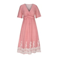Haljina s kratkim rukavima za žene Casual Twist front V izrez cvjetni ispis pamučne midi haljine sa