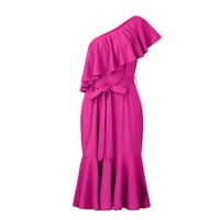 Ljetne haljine za žene Ženska ljetna moda Slim casual kosih ramena ruffle plašt midi haljina vruća ružičasta