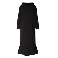 IOPQO Crne haljine za žene plus veličine Čvrsta haljina kapuljača kapuljača Labavi haljina duga dugi