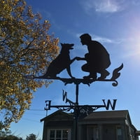 Vrtni udio Vremenske vano, muškarac i pas metalni željezo umjetnički dekor na otvorenom