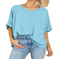 Prednjeg swalk Ženske ljetne vrhove Crta majica Majica s pola rukava Majica Odmor slobodne tuničke bluze od pune boje Tee Light Blue 2xl