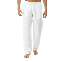 Muške pamučne posteljine hlače Ležerne prilike za crtanje plaže Yoga labave duge pantalone 3xl bijeli