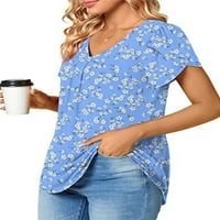 Glonme Dame Majica kratki rukav ljetni vrhovi V izrez T Odmor Comfy Tunic Bluza Soft Cvjetni ispis Pulover