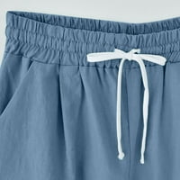 Ljetne kratke hlače za žene, ženska pamučna posteljina elastična struka Duljina koljena kratke hlače
