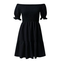 Plus size Ljetne haljine Retro cvjetna čipka, kratki rukav A-line ljuljačke ležerne haljine crne m