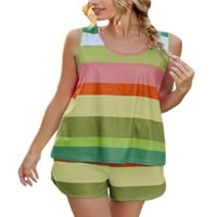 Avamo Plus Size Ženska kravata Dye Set Outfits Summer Rainbow Casual Hotsas Set Summer Beach Striped kratke hlače bez rukava Spremljene tankove + kratke hlače