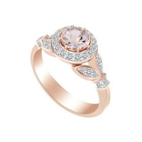 0. Priručni ručni morgatit i prirodni dijamantski vintage stil zaručni prsten 14K čvrste ruže zlatne prstene veličine-6