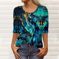 Apepal Womens vrhovi žene Henley majice rukav za ispis majica Dugme Dressy Bluze za žene Cyan M