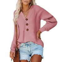 Ženski džemper s V-izrezom pulover s dugim rukavima, Ležerne prilike, Ležerne prilike, TOP PINK Veličina