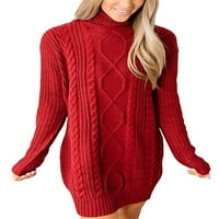Capreze Dame Jumper vrhovi dugih rukava Pleteni džemperi sa visokim vratom Ležerni pulover Pulover crveno