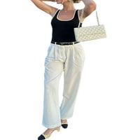 Ženski vrhunac bez rukava bazični kvadratni vrat kontrastni u boji rebraste vitke fit usjevske majice