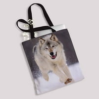 sivi vuk koji radi u snijegu platnene torbe na ramenu torba torba za torbe za kupovinu