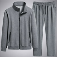 Muška odjeća dugih rukava s dugim rukavima i pantalone uklapaju se jednostavnim stilom sa džepovima Čvrsta boja tanka udobnu modnu vježbu muški set odjeće
