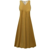 Plus veličine Žene Strechy niski V- izrez sa haljinom bez rukava Saffron Glow Line Sleek Maxi haljina