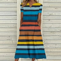 Ljetne haljine za žene šarene prugaste ispise kratki rukav Ležeran sa Vratim linijski odmor Loop Fit