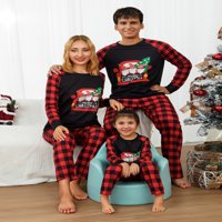 Božićna porodica Pajamas Podudarni setovi Dugi rukav Gnome Trups Tors Print + Plaid hlače za mens Womens