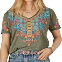 Glookwis Ladies Boho majica Labavi pulover modni casual tee cvjetni print v izrez ljetni vrhovi majica
