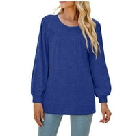 Ženska dama Solid Color Crew-izrez dugih rukava Košulja za košulje od dna Top Blue XL