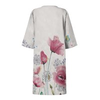 Feternsko žensko ljetno casual vintage cvjetni list ispis V-izrez polu-rukave haljine Maxi haljine za