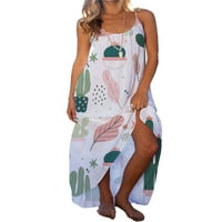 Gr Grianlook Ženski prsluk Crw Crw Ljeto plaža Sundress Swing cvjetni print duga haljina Havajski špageti