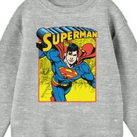 Superman koji leti iznad gradskih posada izrez dugih rukava atletski heather dječakov dukseri-XS