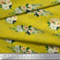 Soimoi Yellow Rayon tkanina od lišća i božur cvjetni dekor od tiskanog dvorišta široko