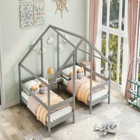 Dvostruka triangularna kućna kućna kreveta sa ugrađenim stolom, sivom bojom