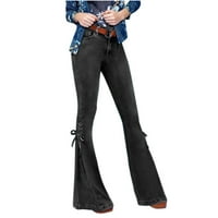 Cleance za ženske hlače Modni ženski visoki struk labavi džep čipke planove pantalone rastezanje kravljeg
