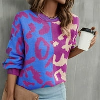 Ženski pad i zimski džemper Leopard Print Šivanje mješoviti pleteni džemper pulover džemper džemperi