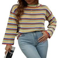 BMNMSL Ženski pleteni pulover horizontalne pruge Džemper sa labavim verzijom