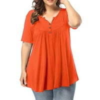 Ženske vrhove kratkih rukava punog boja Peplum povremene žene ljeti Henley majice narančasta l