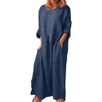 Ženske haljine Ležerne ljetne pamučne posteljine čvrste labave plus veličine dugih rukava zimska pad