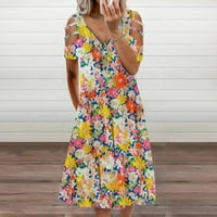 Ženska haljina cvjetni ispis V-izrez ljetni casual kratkih rukava sa zatvaračem