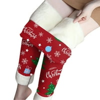 Umitay ženski božićni print plus baršunaste tople elastične gamaše visoko struk pamučne hlače posteljine
