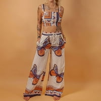 Ženski odijelo Ženska ležerna leptir tiskani kamis bez rukava dugačke hlače