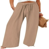 Posteljine hlače za žene visoke strukske hlače za noge Ljetne casual obične baggy teretne pantalone