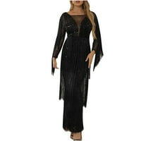 Ljetne haljine za žene Modni ženski elegantan sekvencirani tassel s dugim rukavima V-izrez puna boja