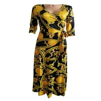 Dame Maxi haljine V izrez Dugi haljina rukav ljetni plažni sundress Women kaftan party gold 2xl